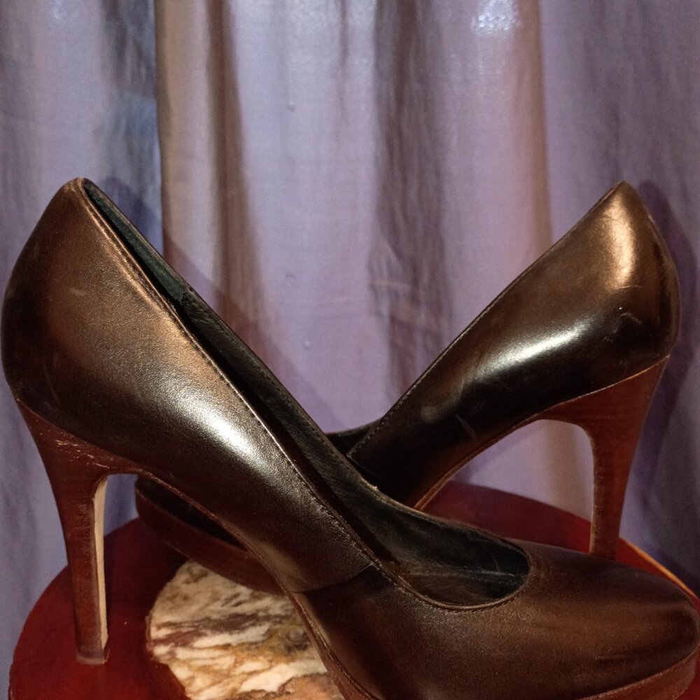 Steve Madden Risque Brown Leather Women's Platform Heels Size 7M 4" Heel - Picture 3 of 9